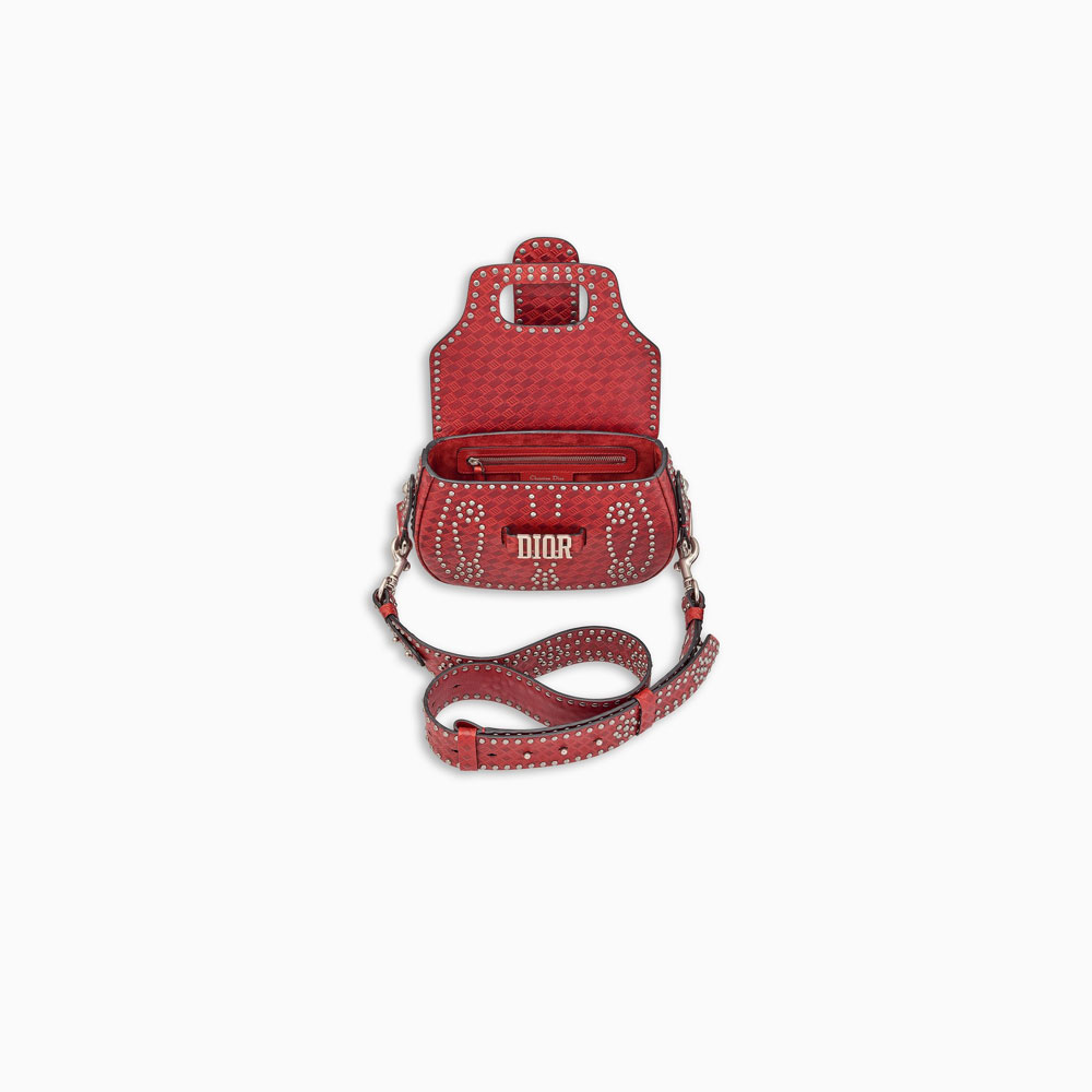 D-Fence saddle bag in red studded calfskin M6501VLAE M47R - Photo-3