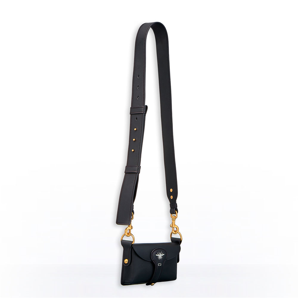 Dior D-bee mini saddle bag in black calfskin M8502CVZZ M900 - Photo-4