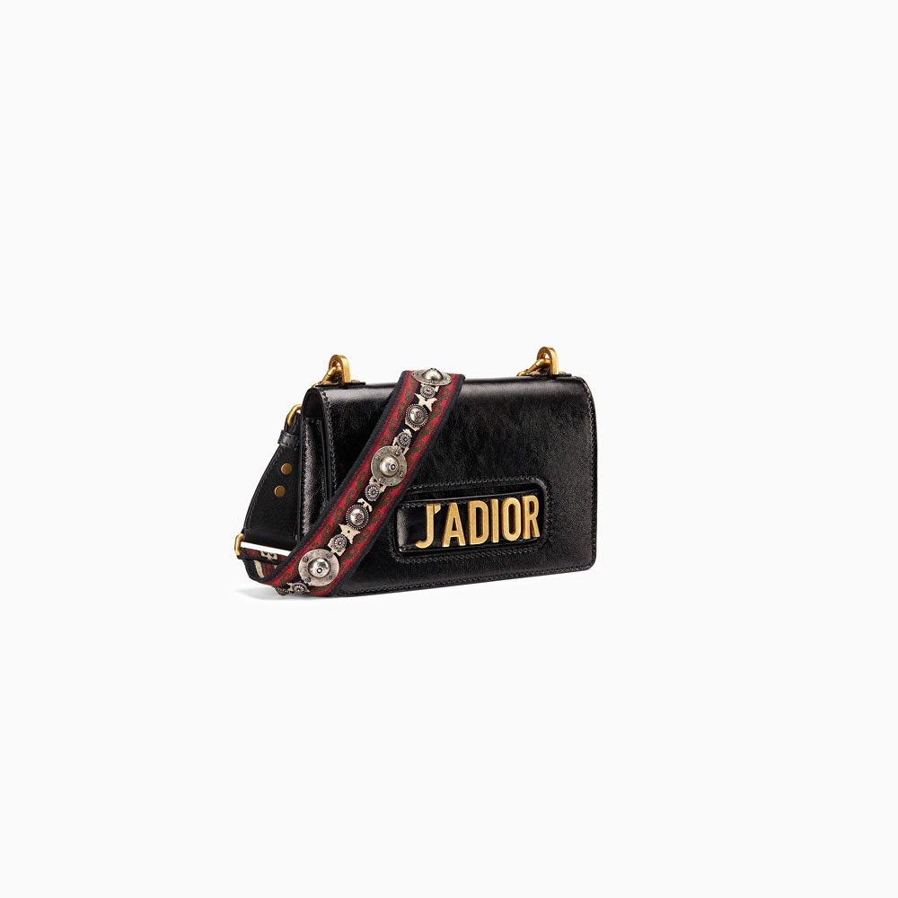 Jadior flap bag in black crinkled calfskin with boho strap M9000CRSB M911 - Photo-2
