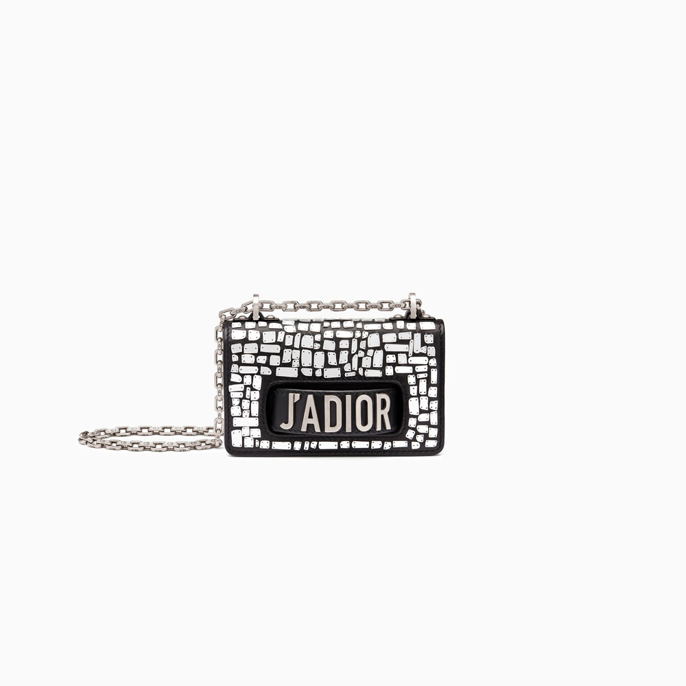 Mini Jadior flap bag in black smooth calfskin embroidered M9002VWSB M911
