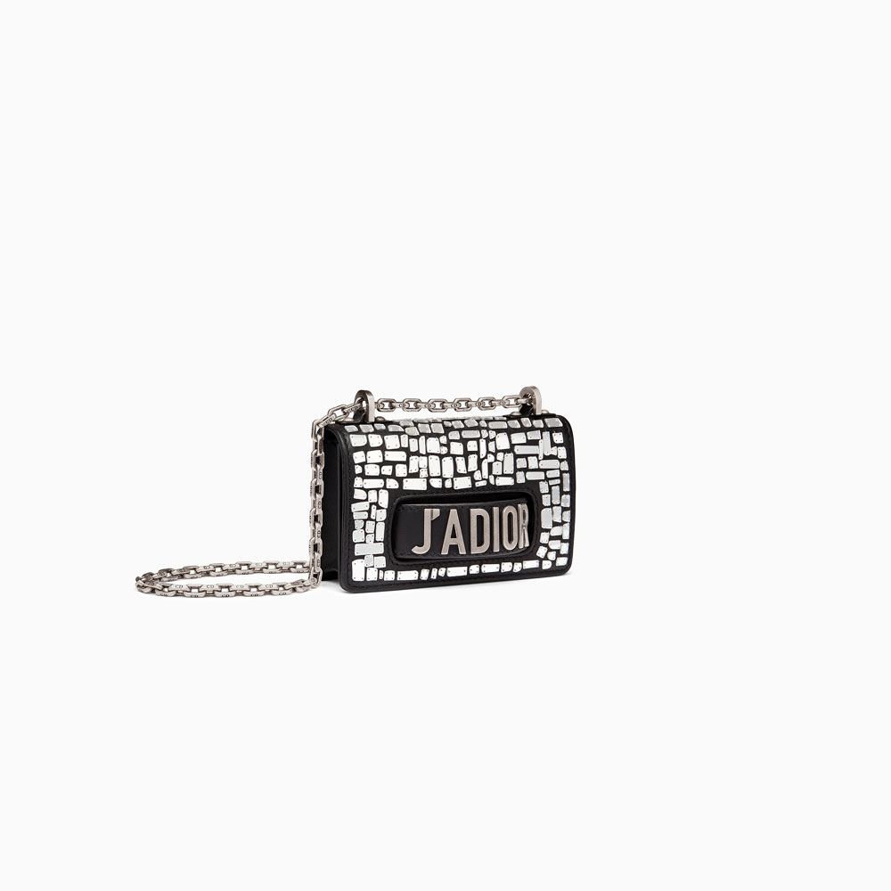 Mini Jadior flap bag in black smooth calfskin embroidered M9002VWSB M911 - Photo-2