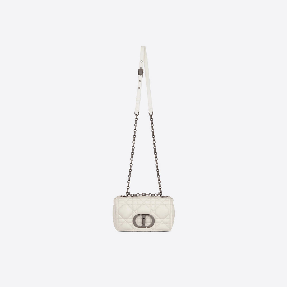 Small Dior Caro Bag Latte Quilted Macrocannage Calfskin M9241BNGK M030 - Photo-3