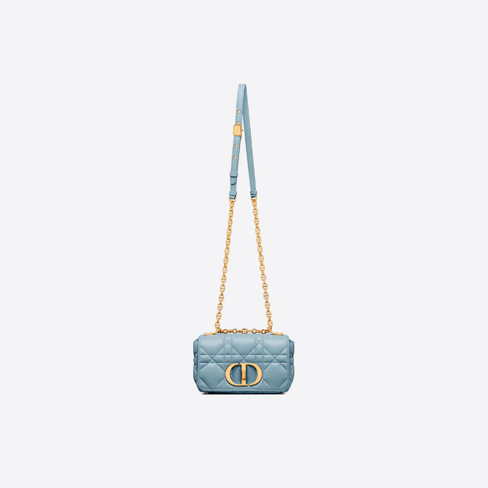 Small Dior Caro Bag Horizon Blue Macrocannage Calfskin M9241UNGK M09Z - Photo-3