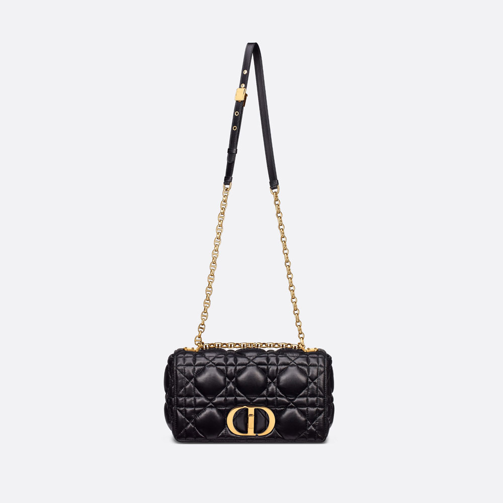 Medium Dior Caro Bag Black Quilted Macrocannage Calfskin M9242UNGK M900 - Photo-3