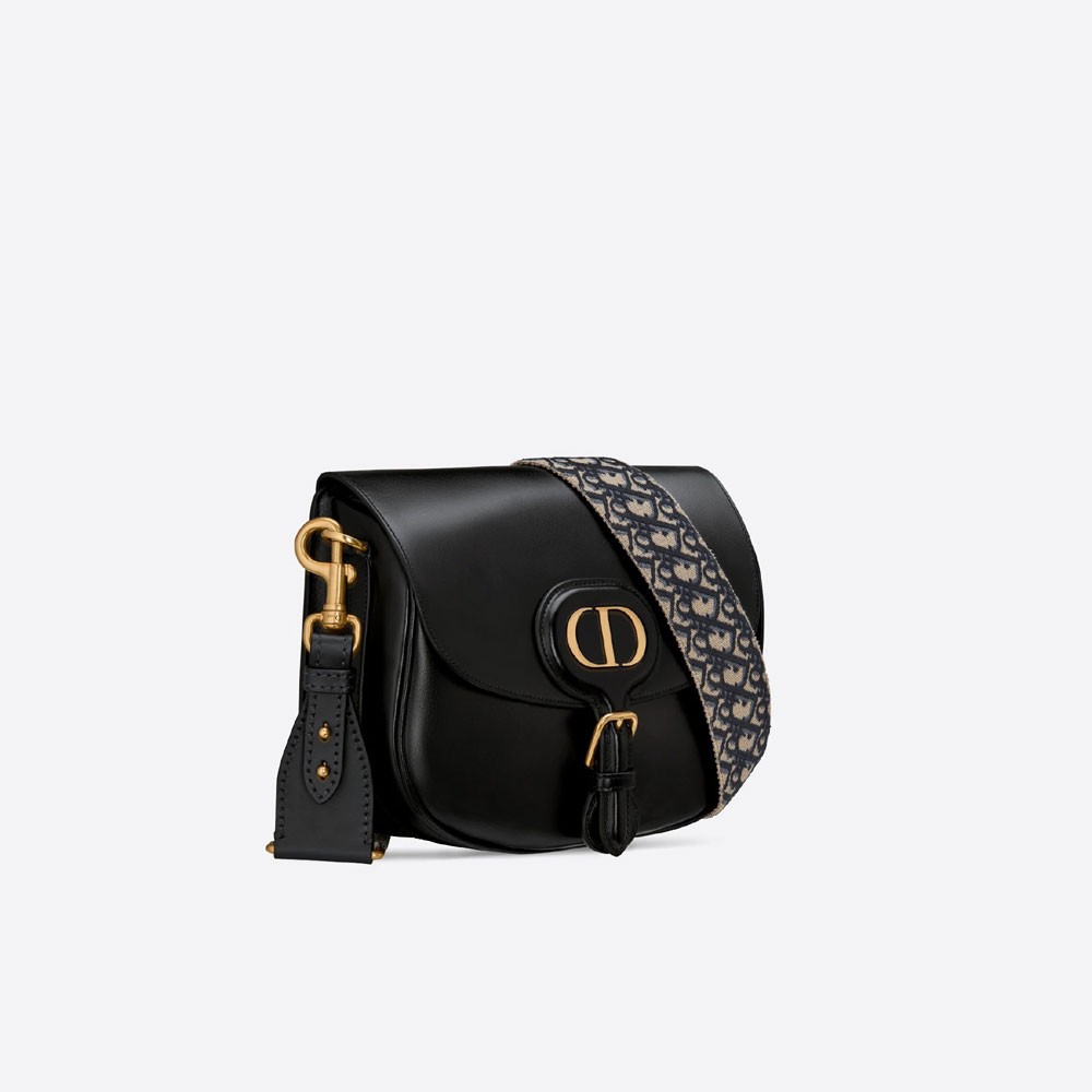 Large Dior Bobby Bag Black Box Calfskin with Strap M9320UMOB M911
