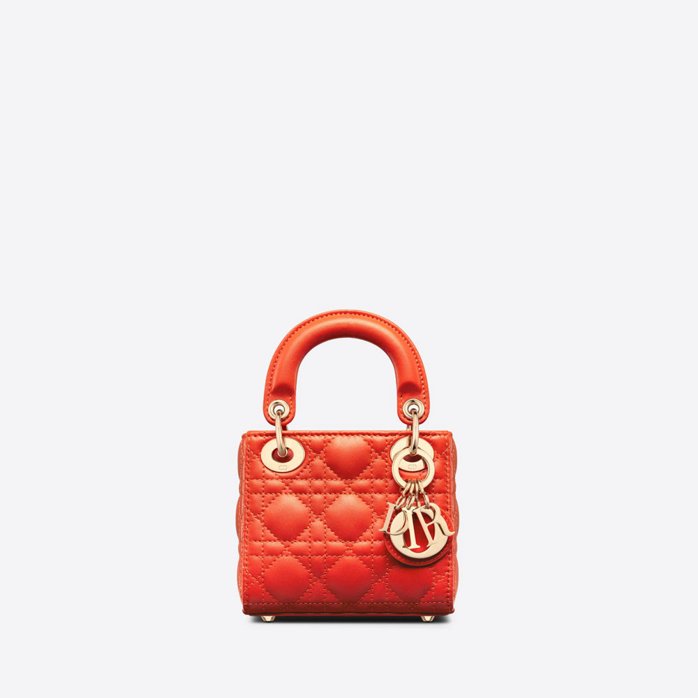 Micro Lady Dior Bag Bright Orange Cannage Lambskin S0856ONGE M37O