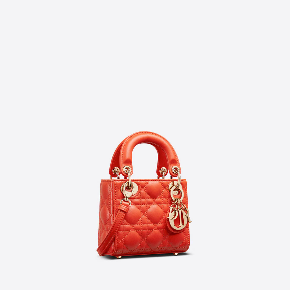 Micro Lady Dior Bag Bright Orange Cannage Lambskin S0856ONGE M37O - Photo-2