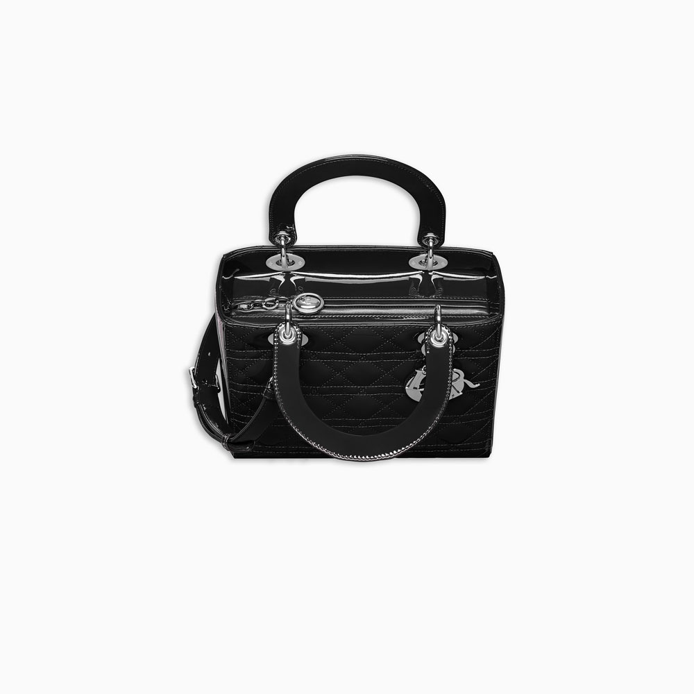 LADY DIOR BAG IN BLACK PATENT CANNAGE CALFSKIN VRB44551 N0 - Photo-3