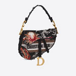 Dior Saddle Bag Black Camouflage Embroidery Flowers M0446CWFC M911