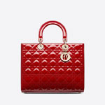 Large Lady Dior Bag Cherry Red Patent Cannage Calfskin M0566OWCB M323