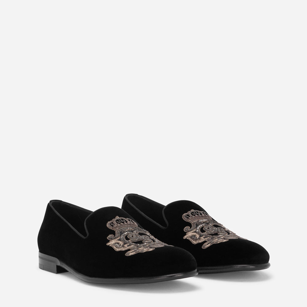 DG Velvet slippers with coat of arms embroidery A50490AO2498R747 - Photo-2