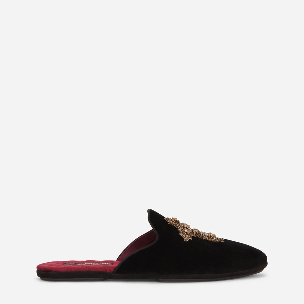 DG Velvet slippers with cross embroidery A80222AX58489718