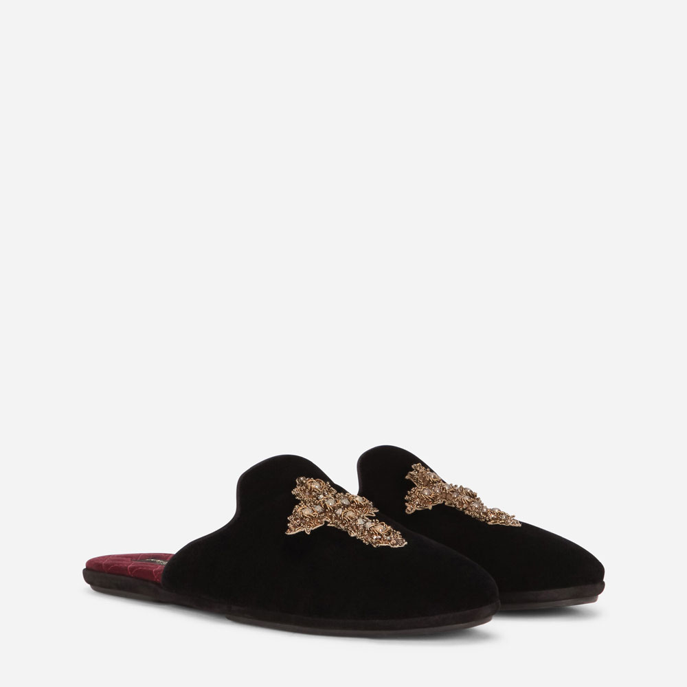 DG Velvet slippers with cross embroidery A80222AX58489718 - Photo-2