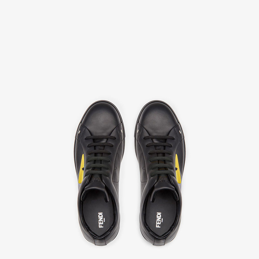 Fendi Sneakers Black And Yellow Leather Low Tops 7E1071 TTY F07OM - Photo-2