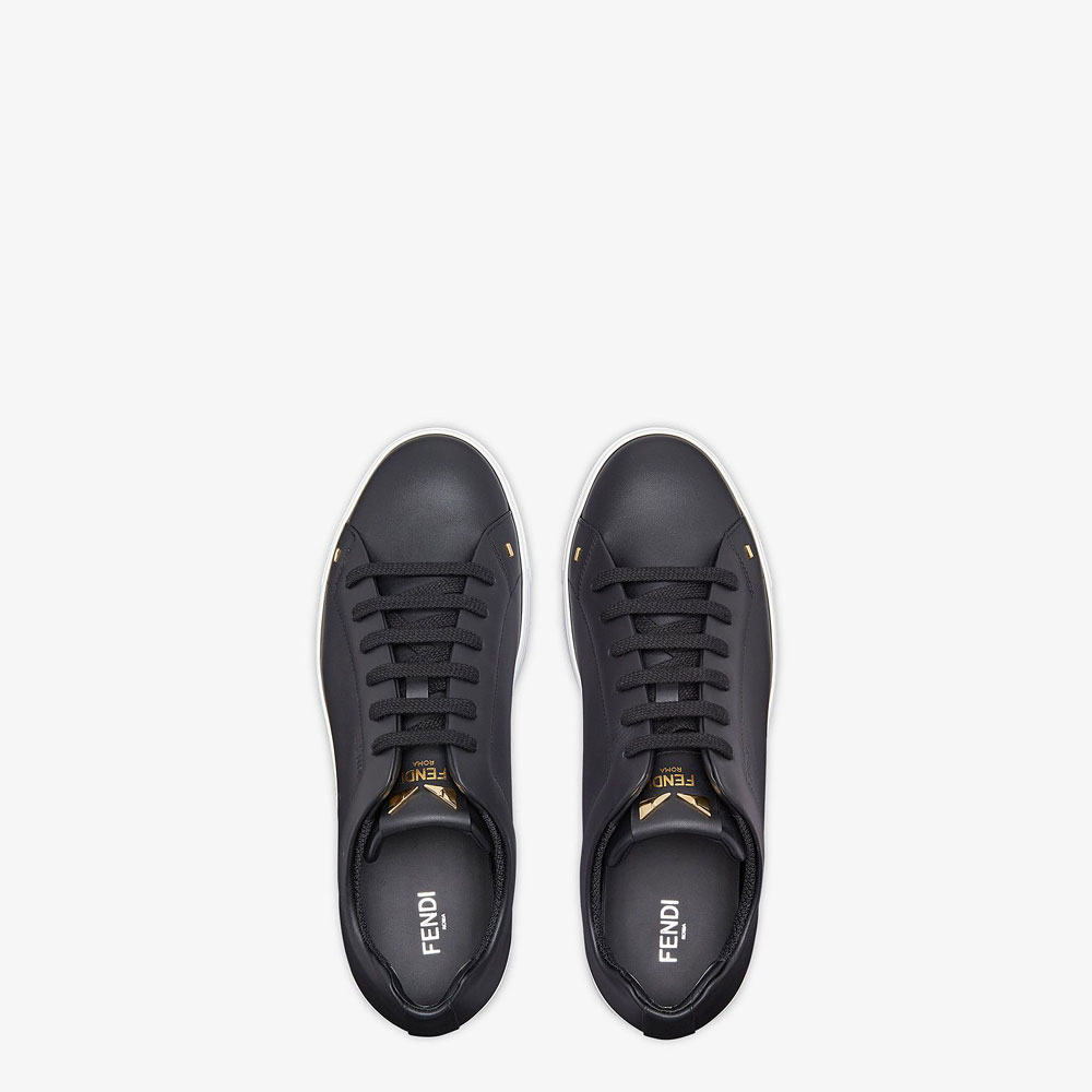 Fendi Sneakers Black Leather Low Tops 7E1075 NA7 F0KUR - Photo-2
