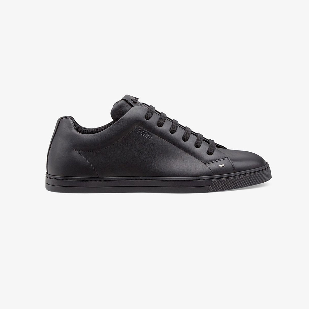 Fendi Sneakers Black Leather Low Tops 7E1075 NA7 F0QA1