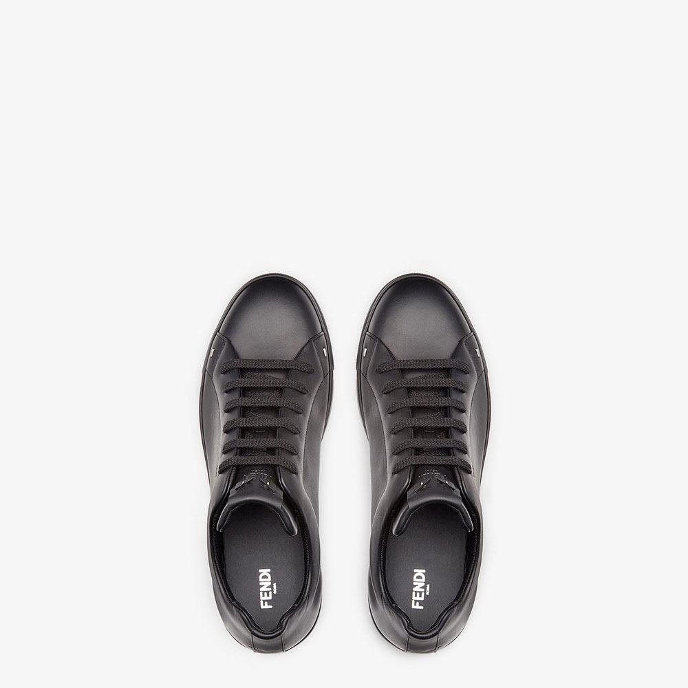 Fendi Sneakers Black Leather Low Tops 7E1075 NA7 F0QA1 - Photo-2