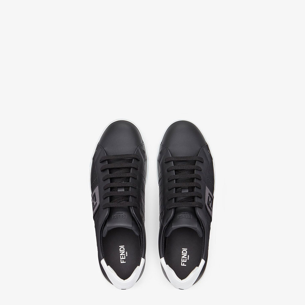 Fendi Sneakers Black Leather Low Tops 7E1166 A3XL F16OK - Photo-2