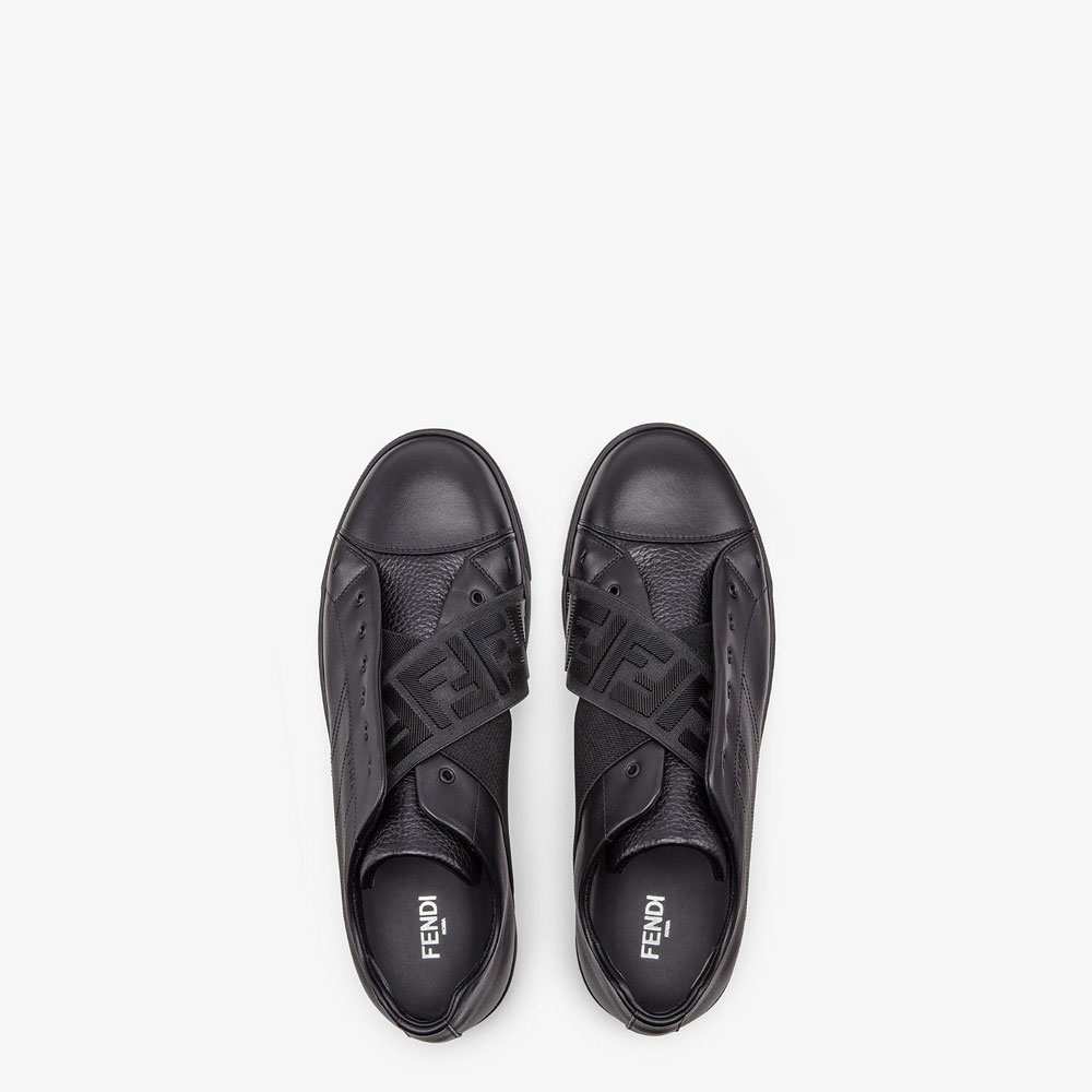 Fendi Sneakers Black Leather Slip Ons 7E1198 ABO9 F1AUD - Photo-2