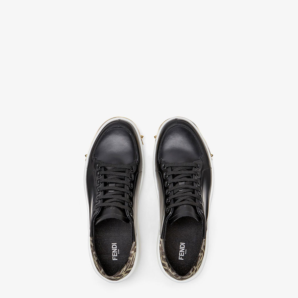 Fendi Sneakers Black Leather Low Tops 7E1268 A8PI F183I - Photo-2