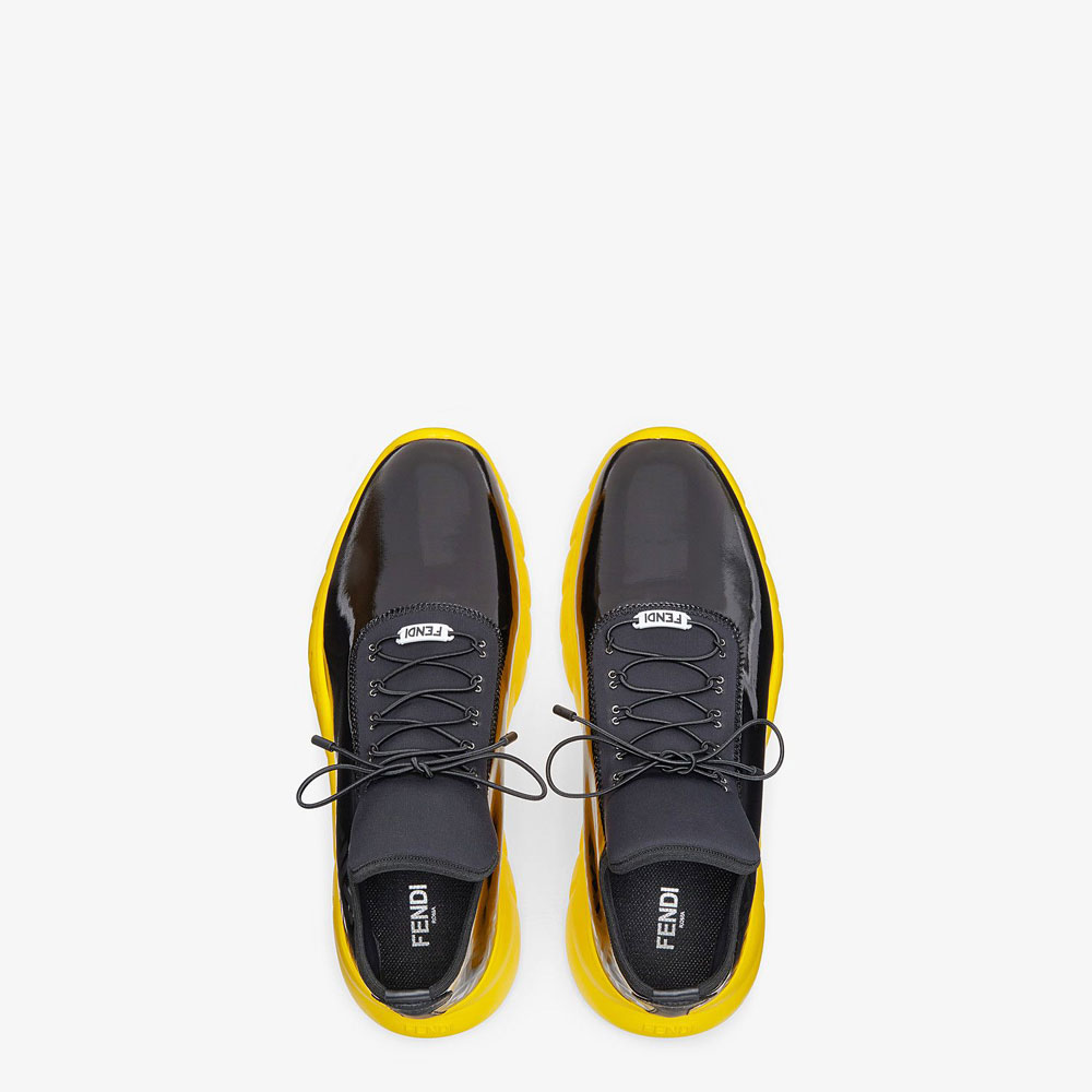 Fendi Sneakers High Tops In Black Patent Fabric 7E1317 AADG F19M6 - Photo-2