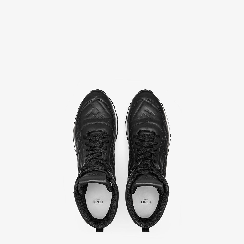 Fendi Sneakers Black Leather High Tops 7E1336 AADS F0QA1 - Photo-2