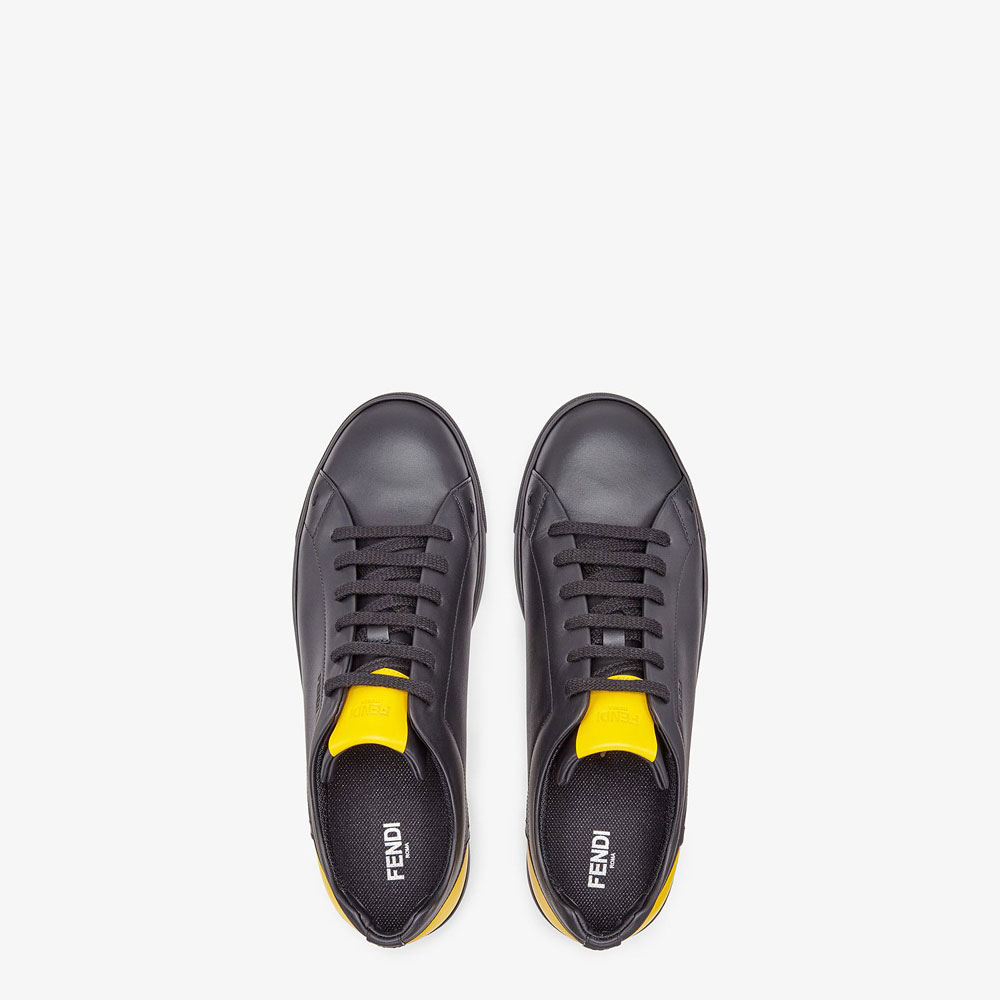 Fendi Sneakers Black Leather Low Tops 7E1365 TTY F036B - Photo-2