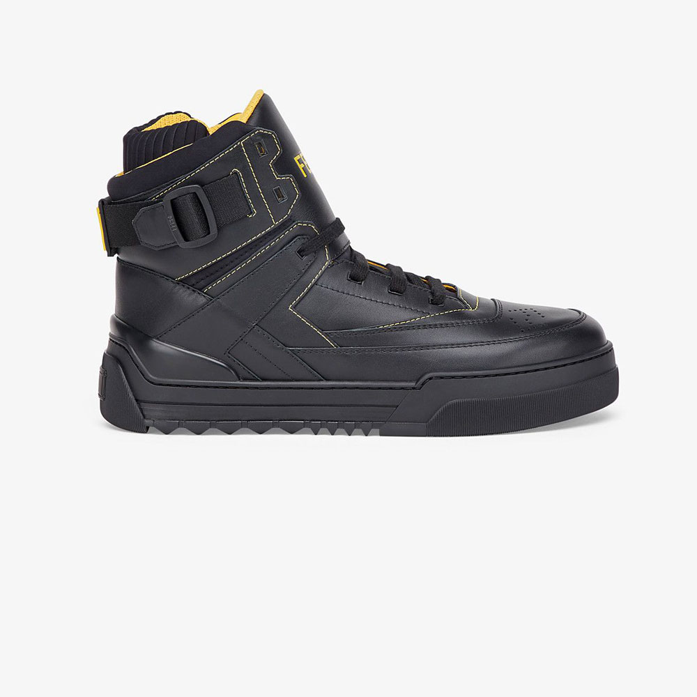 Fendi Sneakers Black Leather High Tops 7E1397 SNY F0ABB