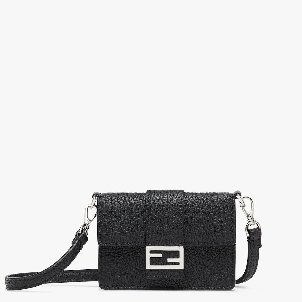 Fendi Flat Baguette Micro Black leather bag 7M0311ADYWF0GXN