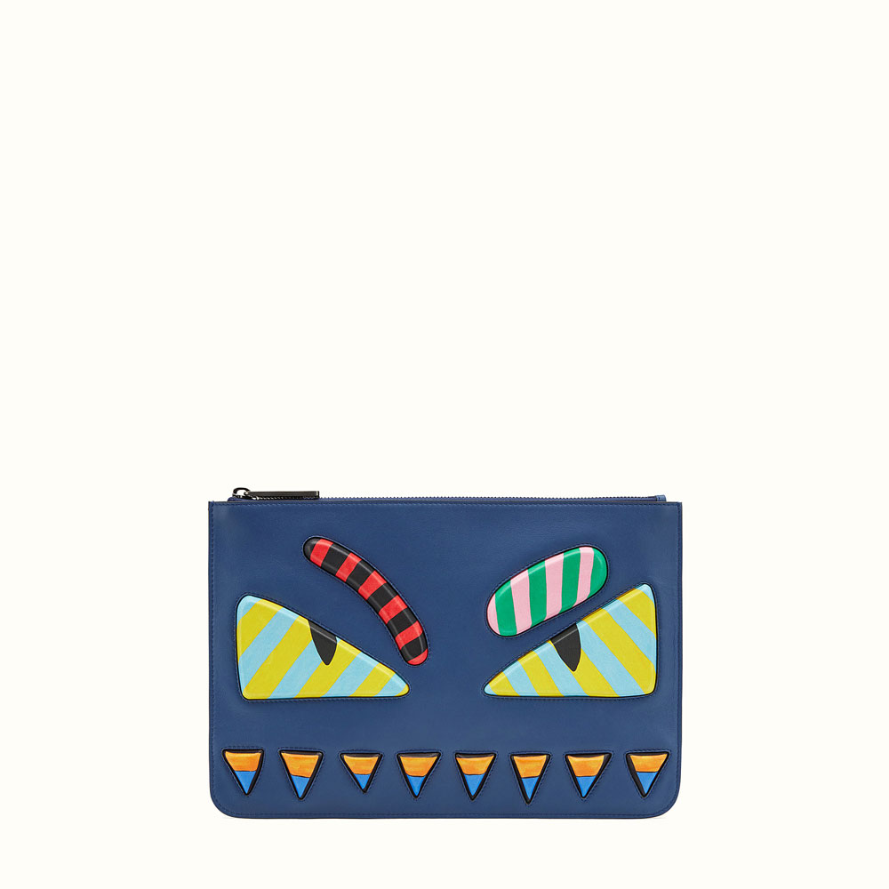 Fendi pouch blue leather pouch with inlays 7N0078O6GF08LC