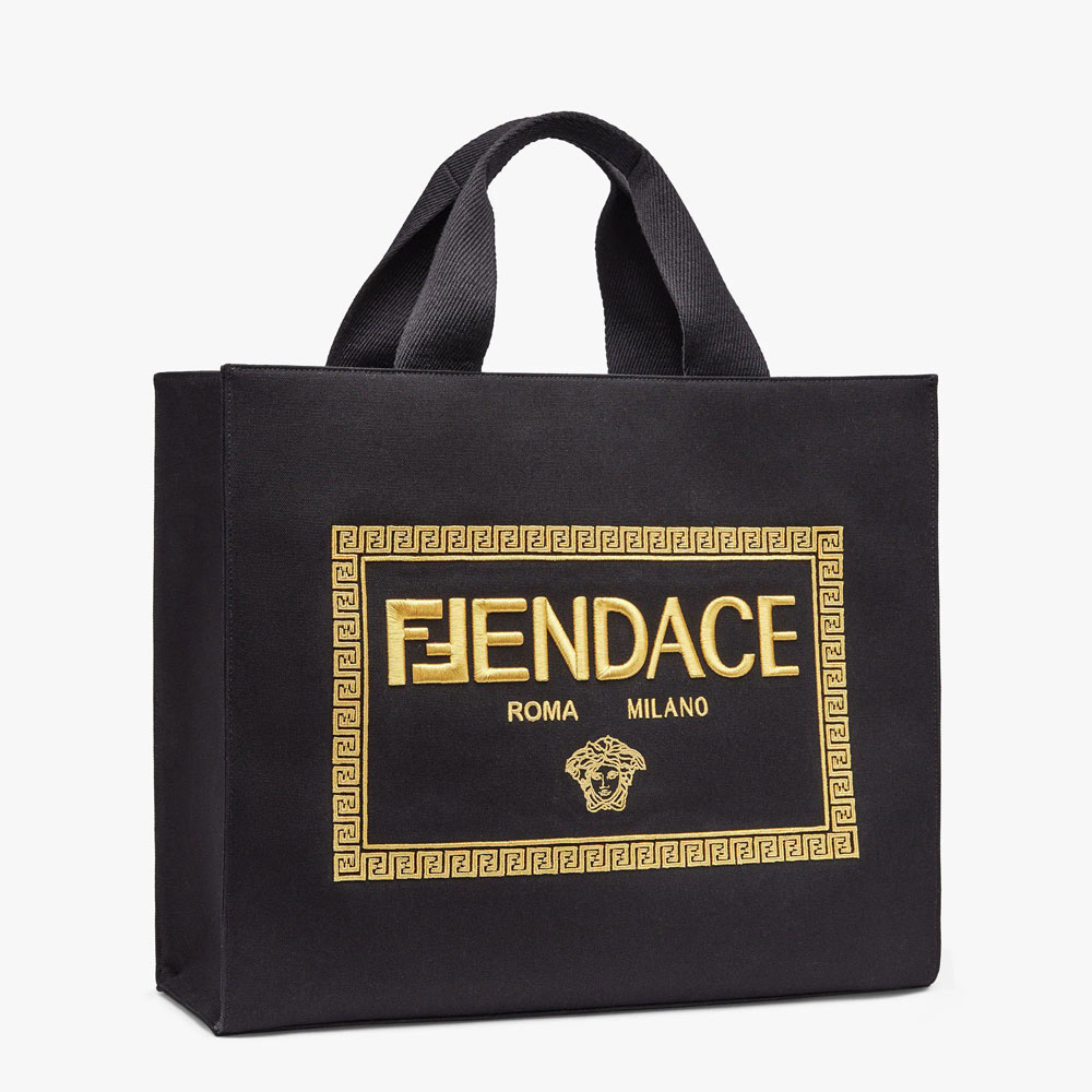 Fendi Fendace Embroidered black canvas Logo Tote 7VA558AJIAF0FQV - Photo-2