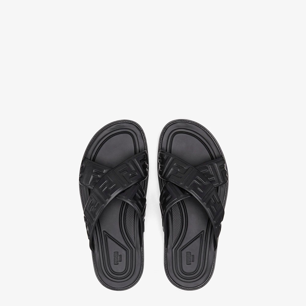 Fendi Sandals Black Leather Slides 7X1222 AADS F0QA1 - Photo-2