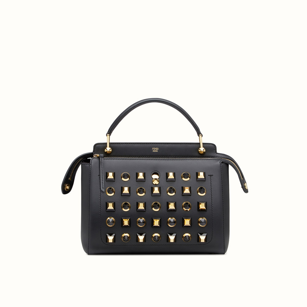 Fendi dotcom gold edition black leather handbag and clutch bag 8BN293SGMF0KUR