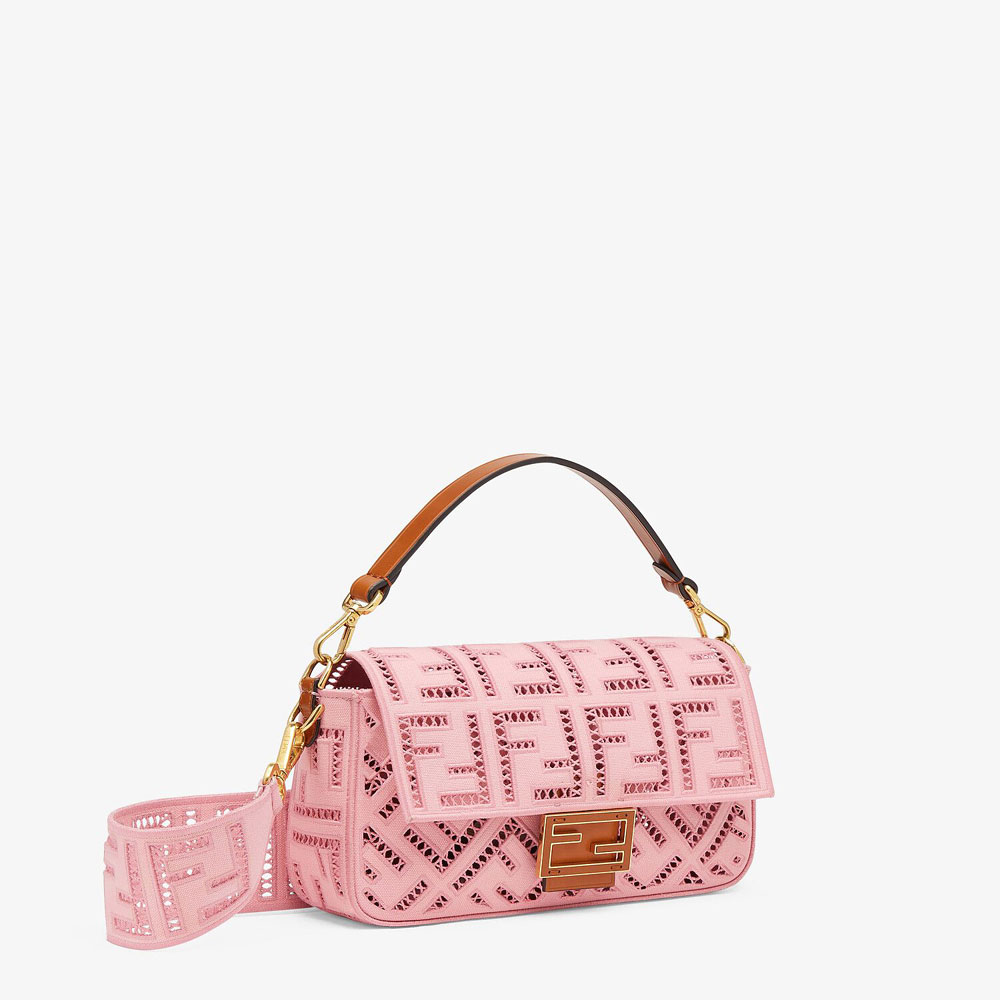 Fendi Baguette Pink Canvas Bag With Embroidery 8BR600 AF2V F1DST - Photo-3
