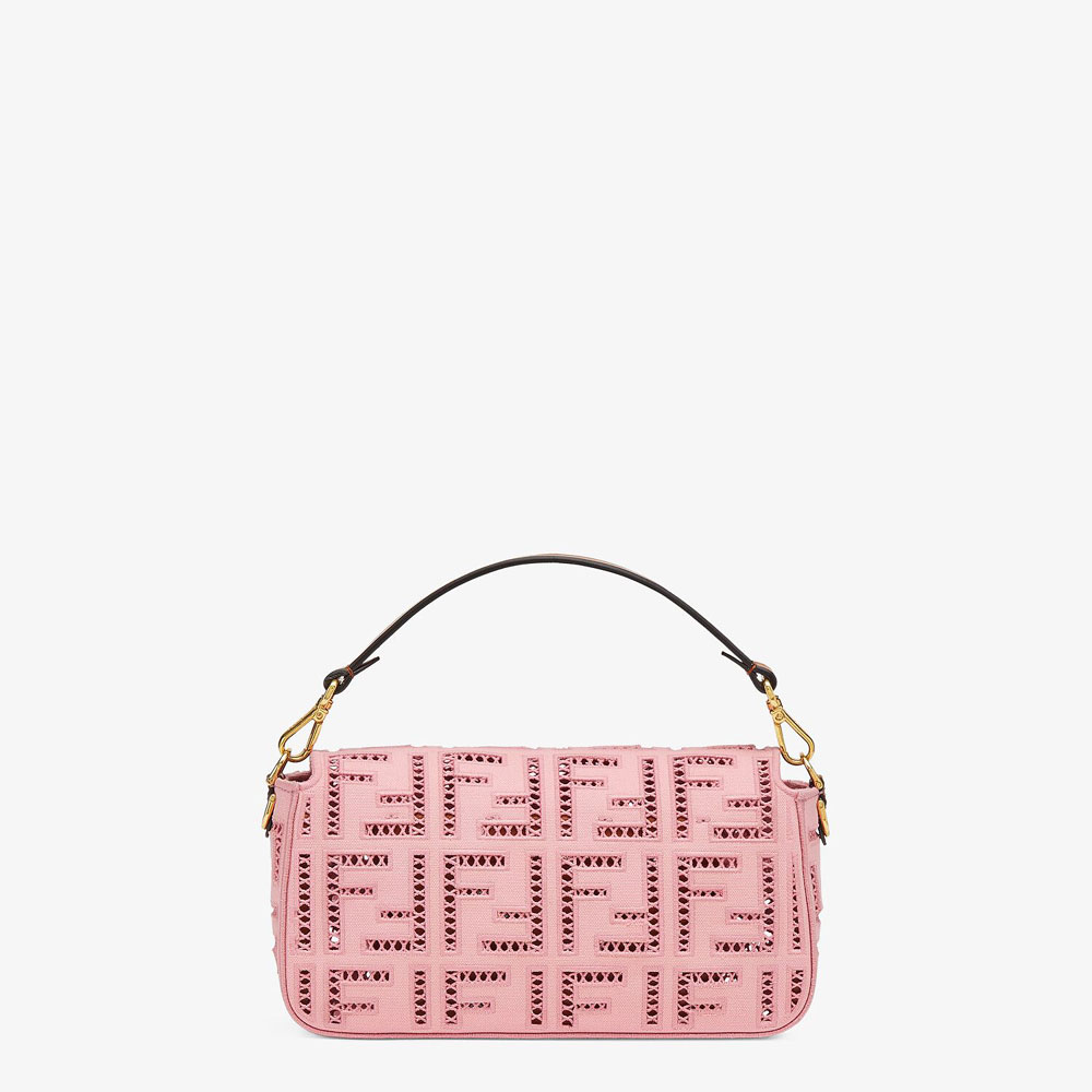 Fendi Baguette Pink Canvas Bag With Embroidery 8BR600 AF2V F1DST - Photo-4