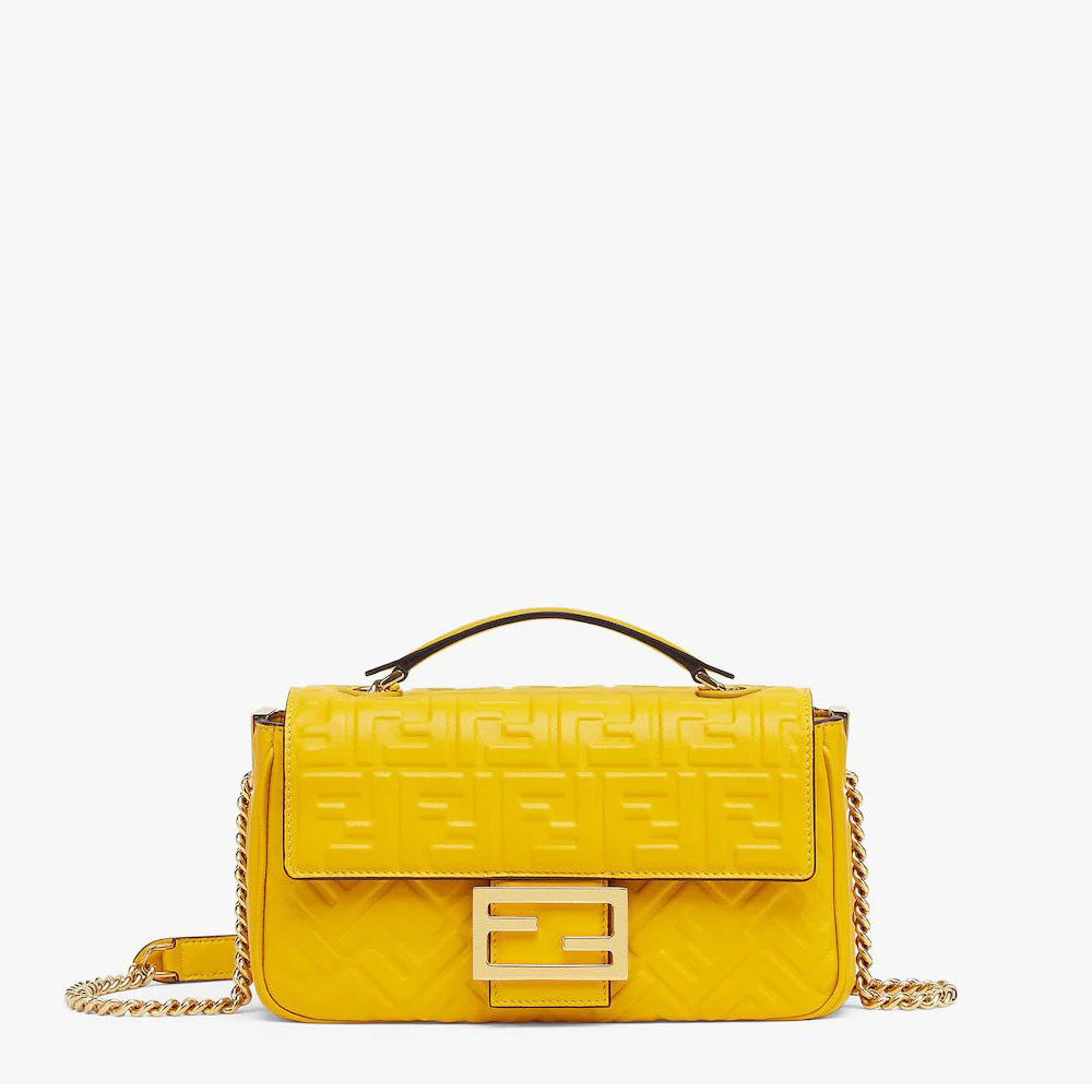 Fendi Baguette Chain Midi Yellow nappa leather bag 8BR793AH9CF1E8V