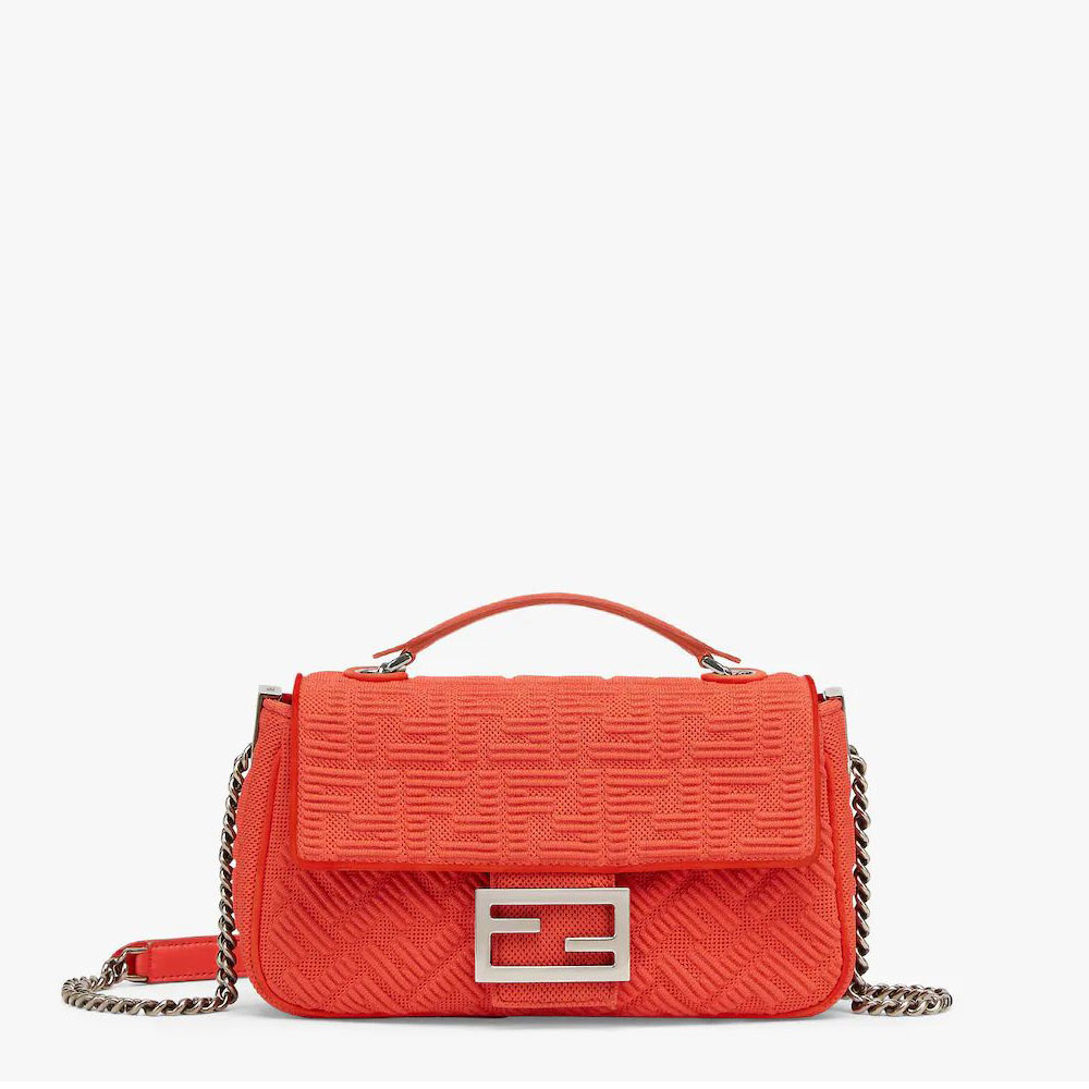 Fendi Baguette Chain Midi Red FF fabric bag 8BR793AHW5F1F2I
