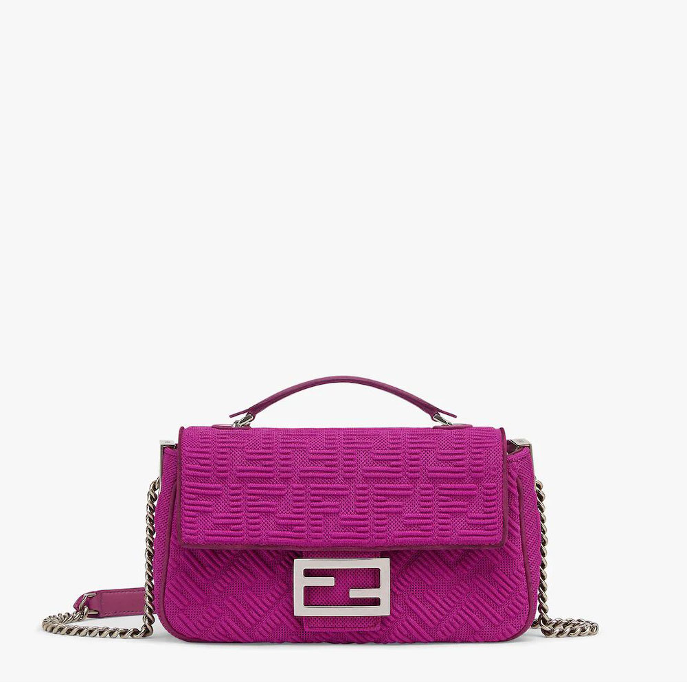 Fendi Baguette Chain Midi Purple FF fabric bag 8BR793AHW5F1GEH