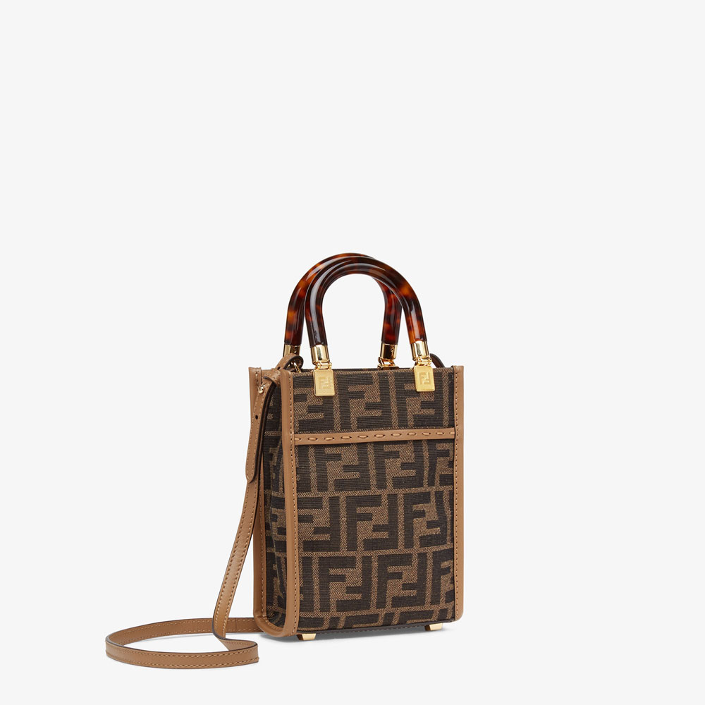 Fendi Mini Sunshine Shopper Brown FF fabric bag 8BS051ALVXF1GE3 - Photo-2
