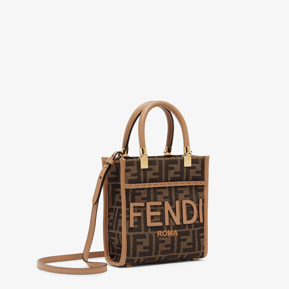 Fendi Mini Sunshine Shopper Brown FF fabric mini bag 8BS092ALP3F1AOE - Photo-2