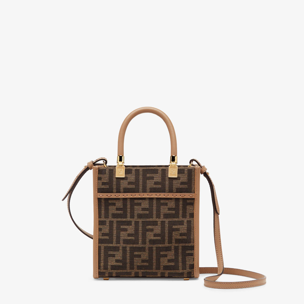 Fendi Mini Sunshine Shopper Brown FF fabric mini bag 8BS092ALP3F1AOE - Photo-3