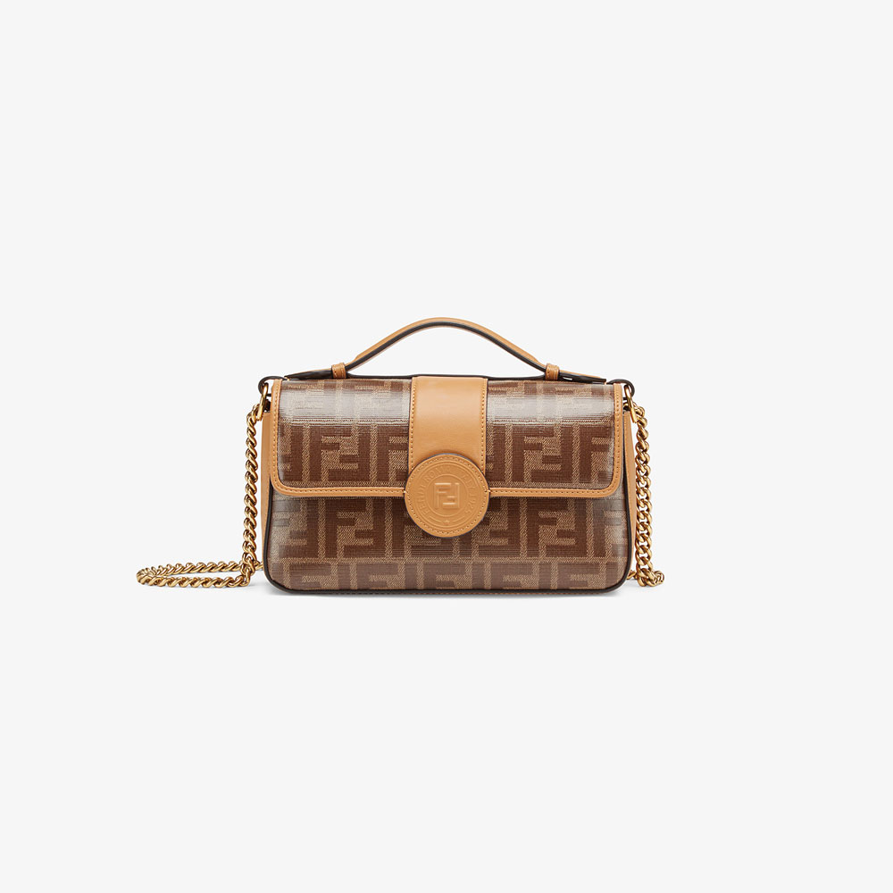 Fendi Double F Small Brown leather and fabric bag 8BT308 A5MP F15Z2