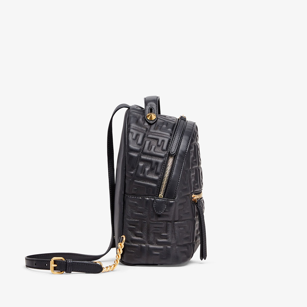 Fendi Mini Backpack Black leather FF backpack 8BZ038 A72V F15ZW - Photo-2