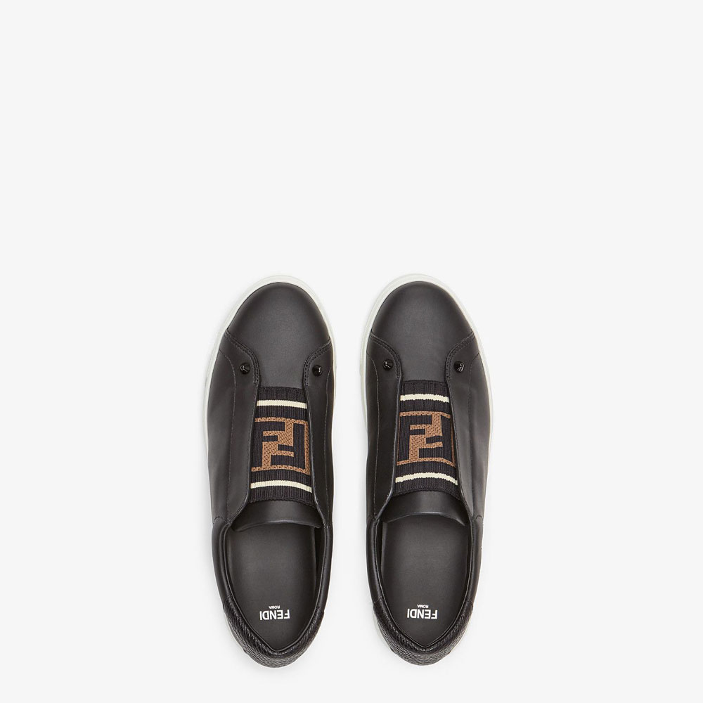 Fendi Sneakers Black Leather Slip Ons 8E6852 A625 F13CV - Photo-2
