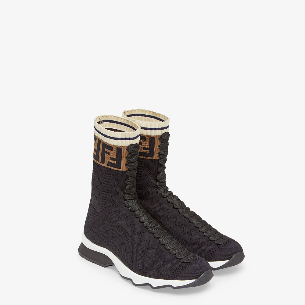 Fendi Sneakers Black Fabric Sneaker Boots 8T6515 A3GZ F13RH - Photo-2