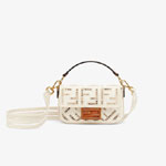 Fendi Baguette Mini White Canvas Bag With Embroidery 8BS017 AF2V F1DSV