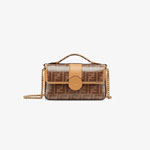 Fendi Double F Small Brown leather and fabric bag 8BT308 A5MP F15Z2