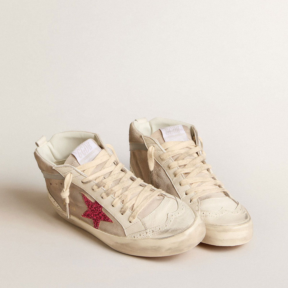 GGDB Mid Star in suede with fuchsia glitter star GWF00122 F005975 11877 - Photo-2