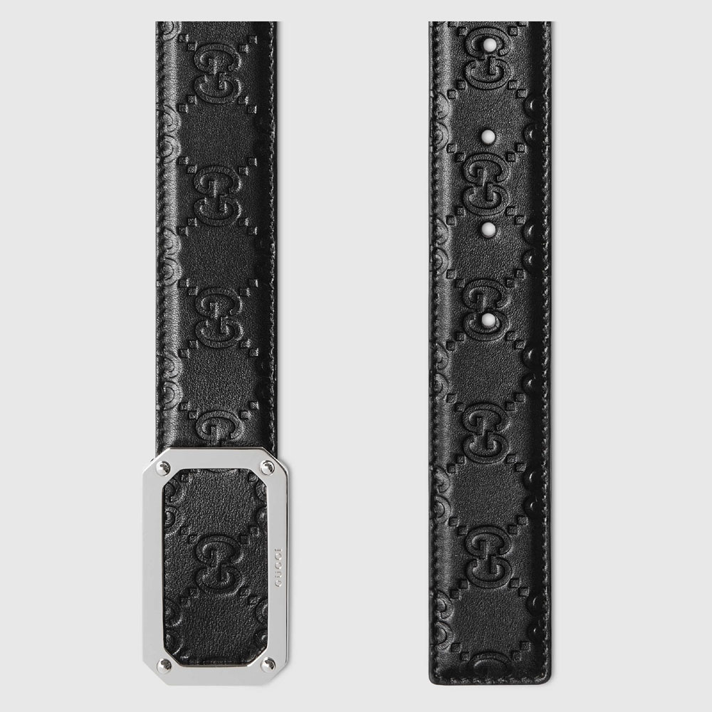Gucci Guccissima leather belt with rectangular buckle 162946 A0V0N 1000 - Photo-2