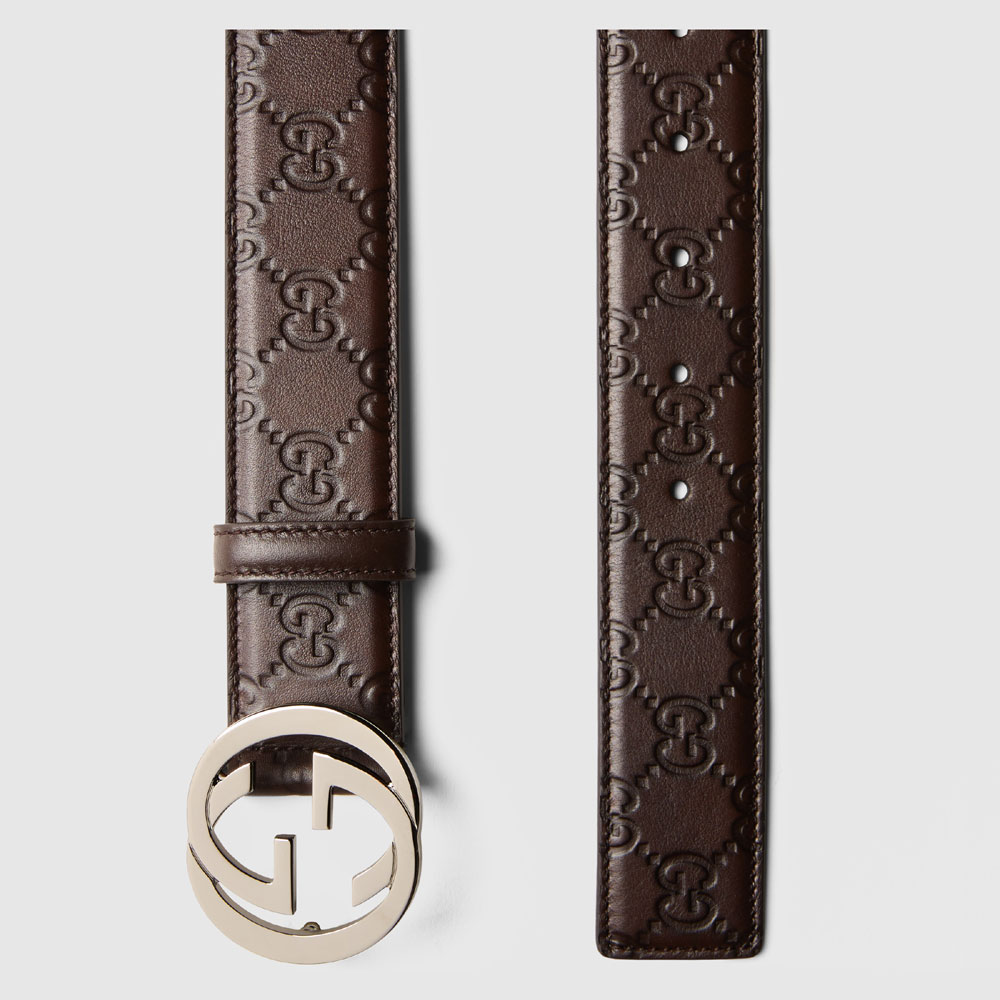Guccissima leather belt with interlocking G buckle 368186 AA61N 2019 - Photo-2